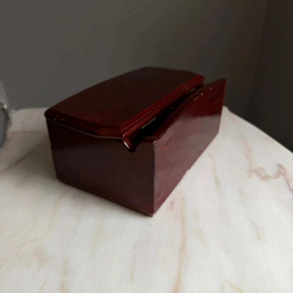 Vintage Cherry Wood Jewelry Box Mirror Green Velvet Lining Drawer Gold Hardware